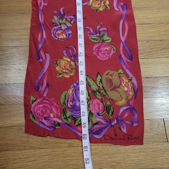 Oscar de la Renta Red Pink Purple Floral Scarf 50" x 11" - Picture 4 of 5
